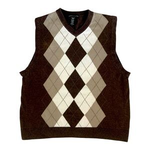 Vintage Structure Academia Brown Diamonds Argyle Sleeveless Grandpa Sweater Vest